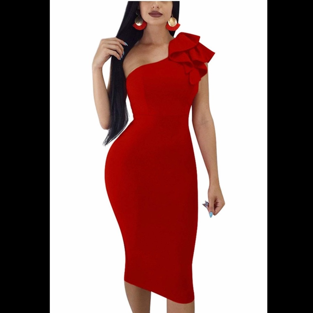 Red Ruffle Midi Dress